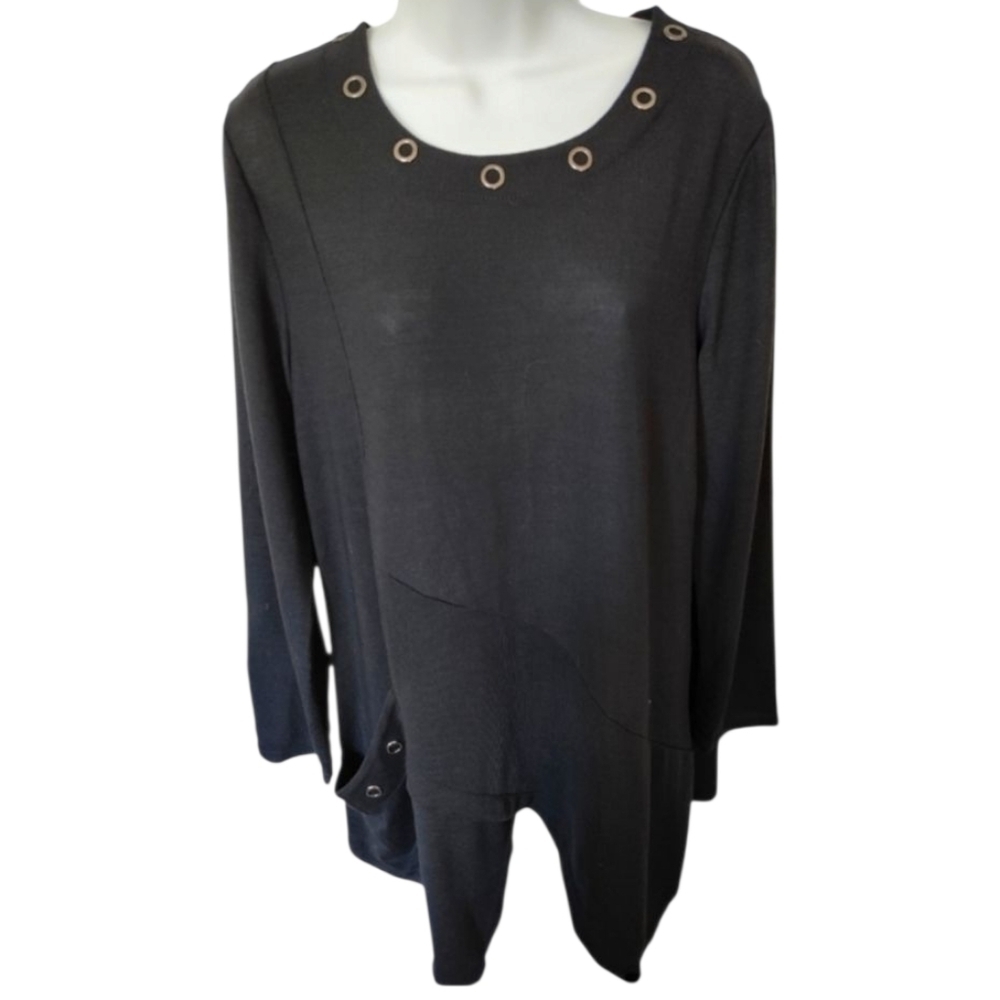 DOMANI Cotton Blend 3/4 Sleeve Crew Neck Black Tunic Top Size XL NWT